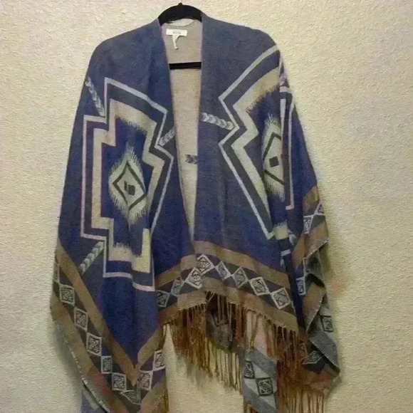 Mudd blue and tan Aztec shawl one size western cowgirlcore cowgirl * shedding - Picture 1 of 9